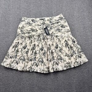 Express Floral Plissé Pleated Mini Skirt Women's XS Cream Black NWT